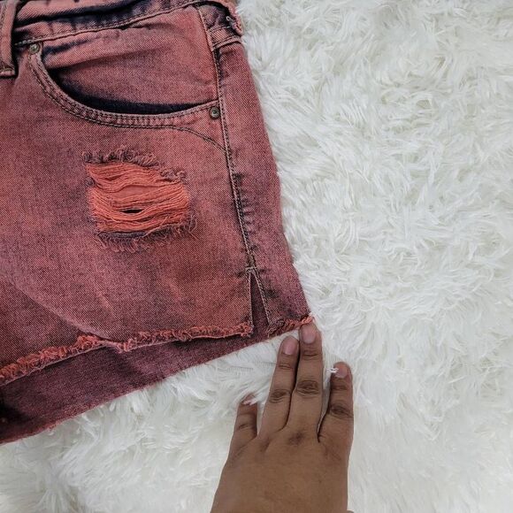 Free People Shorts Red Acid Wash Shorts Size 26 Distressed Bohemian - Picture 6 of 8